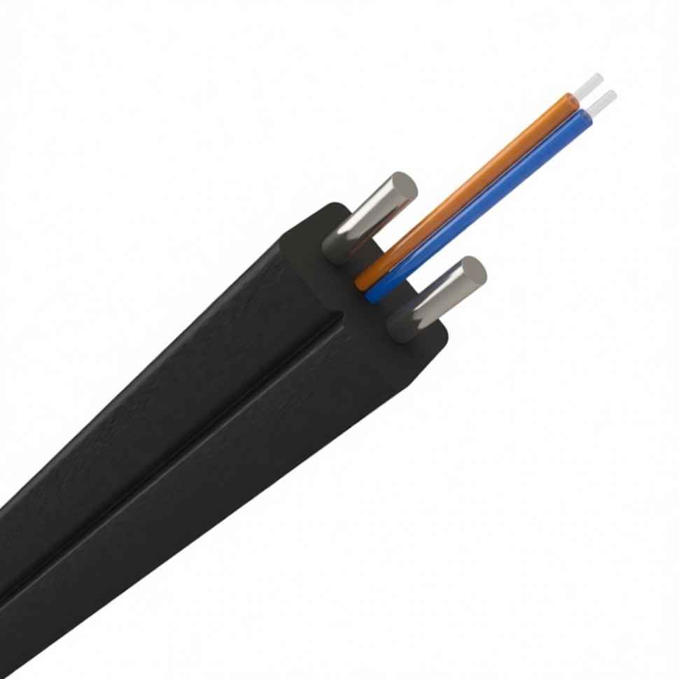 Кабель оптический FTTH, 1 волокно, 2 проволоки, LSZH, черный