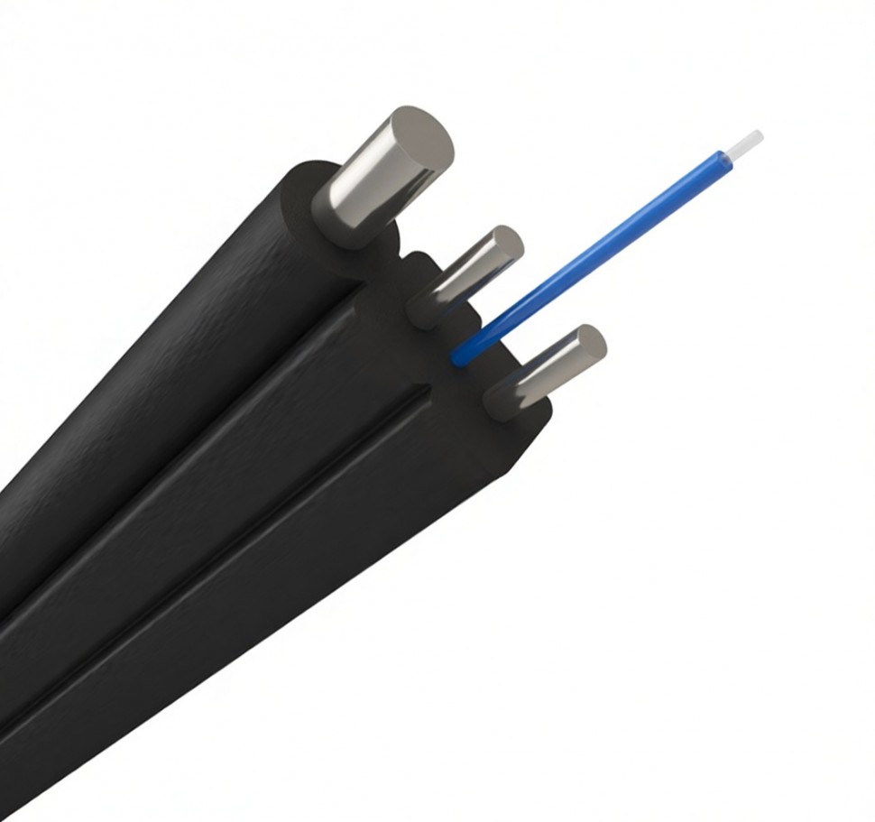Кабель оптический FTTH, 4 волокна, 2 проволоки с ВСЭ проволока, LSZH, черный